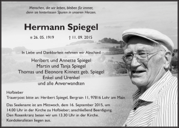Traueranzeige von Hermann Spiegel 