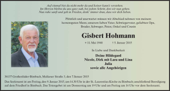 Traueranzeige von Gisbert Hohmann 