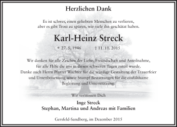 Traueranzeige von Karl-Heinz Streck 