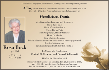 Traueranzeige von Rosa Bock 
