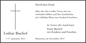 Traueranzeige von Lothar Bischof 