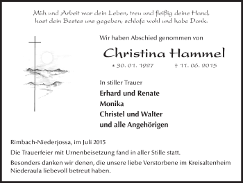 Traueranzeige von Christina Hammel 