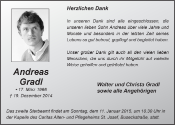Traueranzeige von Andreas Gradl 