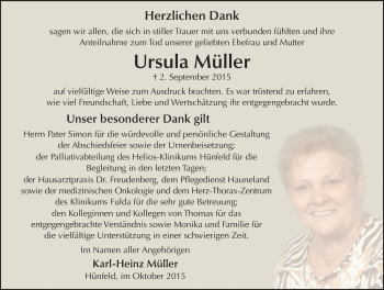 Traueranzeige von Ursula Müller 