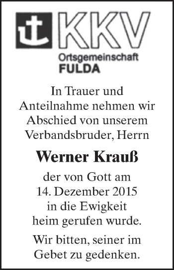Traueranzeige von Werner Krauß 