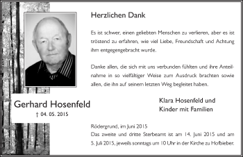 Traueranzeige von Gerhard Hosenfeld 