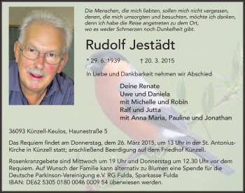 Traueranzeige von Rudolf Jestädt 