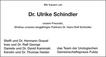 Traueranzeige von Ulrike Schindler 