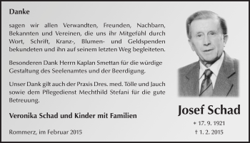 Traueranzeige von Josef Schad 