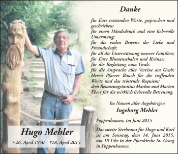 Traueranzeige von Hugo Mehler 