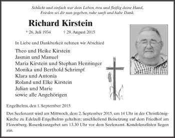 Traueranzeige von Richard Kirstein 