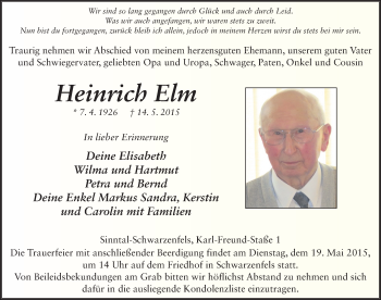 Traueranzeige von Heinrich Elm 
