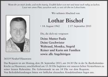 Traueranzeige von Lothar Bischof 