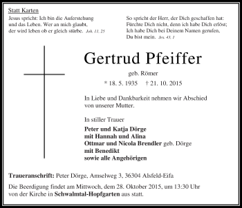 Traueranzeige von Gertrud Pfeiffer 