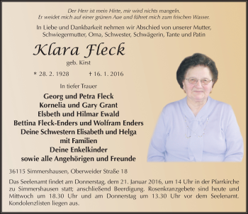 Traueranzeige von Klara Fleck 