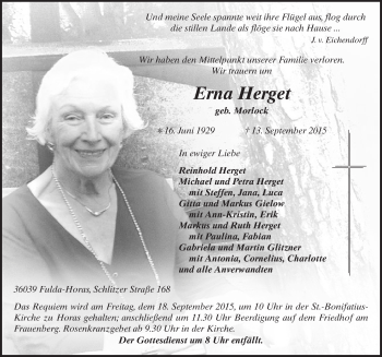 Traueranzeige von Erna Herget 