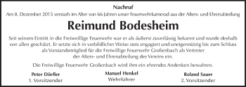 Traueranzeige von Reimund Bodesheim 