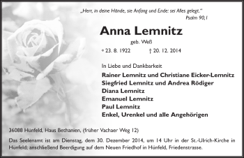 Traueranzeige von Anna Lemnitz 