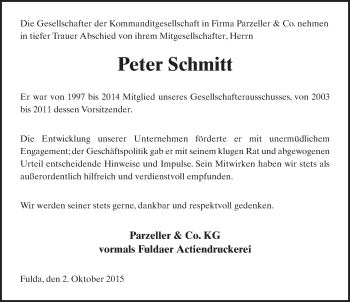 Traueranzeige von Peter Schmitt 