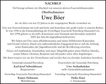 Traueranzeige von Uwe Böer 
