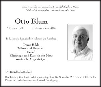Traueranzeige von Otto Blum 