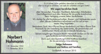 Traueranzeige von Norbert Hohmann 