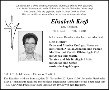 Traueranzeige von Elisabeth Kreß 