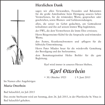 Traueranzeige von Karl Otterbein 