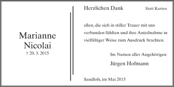 Traueranzeige von Marianne Nicolai 