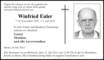Traueranzeige von Winfried Euler 