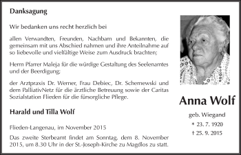Traueranzeige von Anna Wolf 
