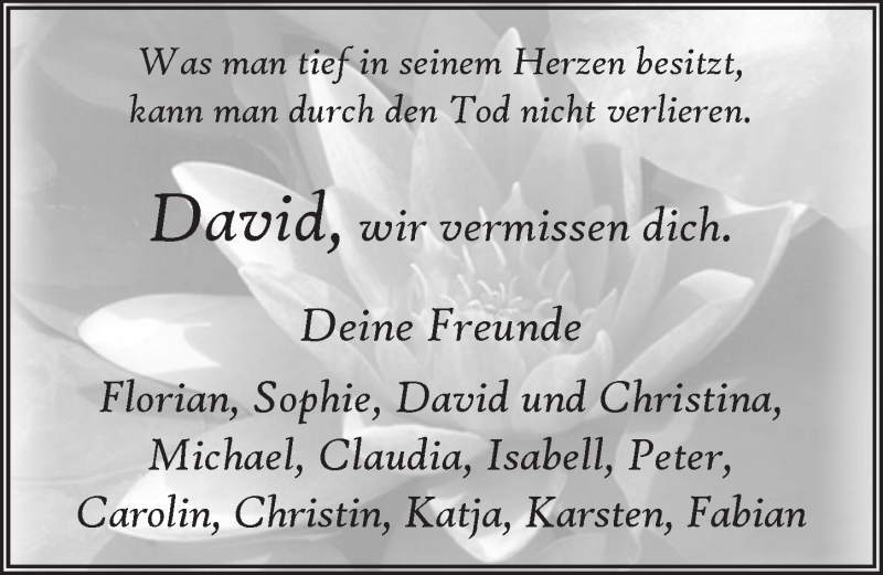  Traueranzeige für David Kirschnick vom 27.12.2014 aus 