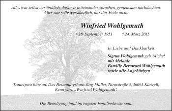 Traueranzeige von Winfried Wohlgemuth 