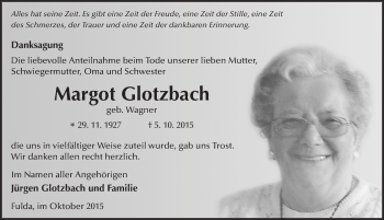 Traueranzeige von Margot Glotzbach 