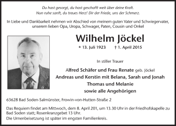 Traueranzeige von Wilhelm Jöckel 