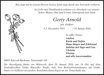 Traueranzeige von Gerty Arnold 
