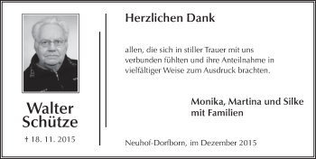 Traueranzeige von Walter Schütze 