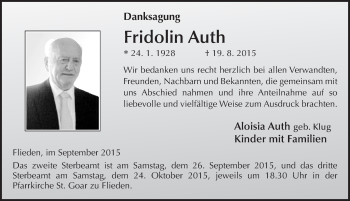 Traueranzeige von Fridolin Auth 