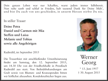 Traueranzeige von Werner Georg 
