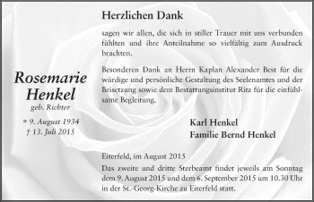 Traueranzeige von Rosemarie Henkel 