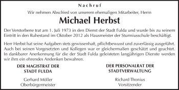 Traueranzeige von Michael Herbst 