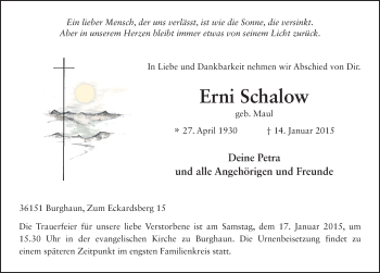 Traueranzeige von Erni Schalow 