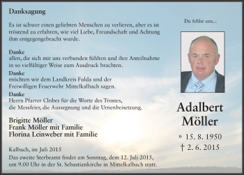 Traueranzeige von Adalbert Möller 
