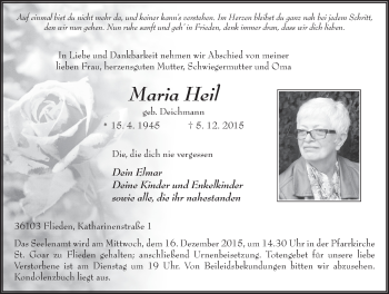 Traueranzeige von Maria Heil 