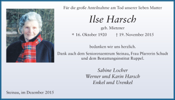 Traueranzeige von Ilse Harsch 