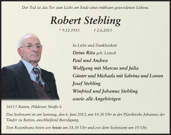Traueranzeige von Robert Stehling 