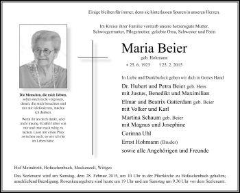 Traueranzeige von Maria Beier 