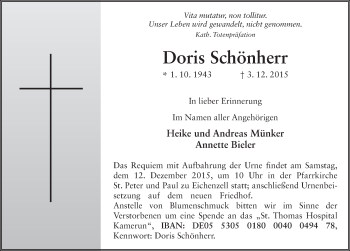 Traueranzeige von Doris Schönherr 