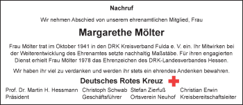 Traueranzeige von Margarethe Mölter 