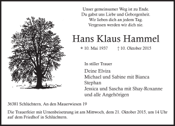Traueranzeige von Hans Klaus Hammel 